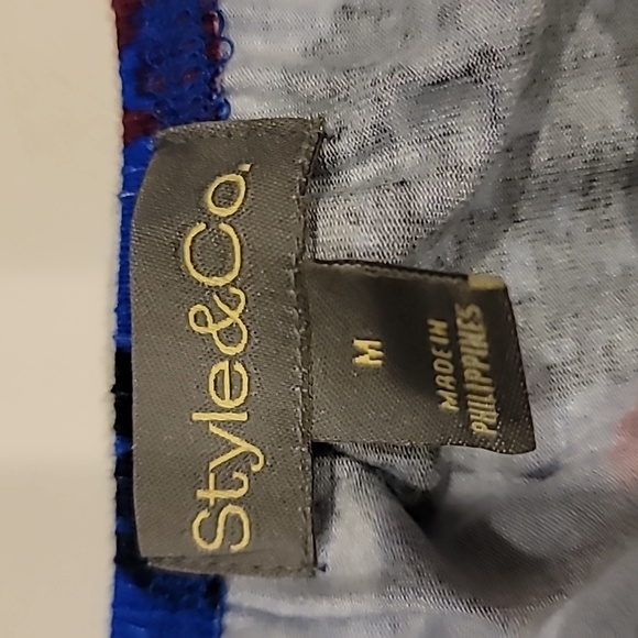 Style & Co. Floral Cable Pattern Pullover Top Blue Red Medium - Picture 8 of 12